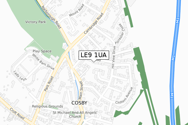 LE9 1UA map - large scale - OS Open Zoomstack (Ordnance Survey)