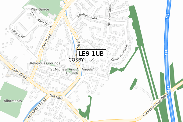 LE9 1UB map - large scale - OS Open Zoomstack (Ordnance Survey)
