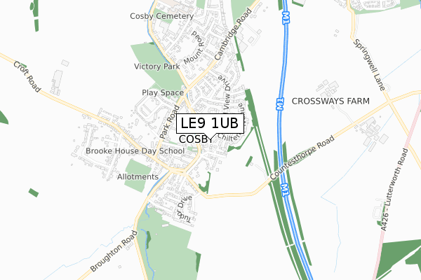 LE9 1UB map - small scale - OS Open Zoomstack (Ordnance Survey)