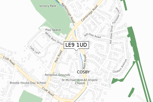 LE9 1UD map - large scale - OS Open Zoomstack (Ordnance Survey)