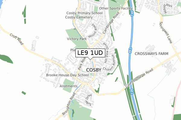 LE9 1UD map - small scale - OS Open Zoomstack (Ordnance Survey)