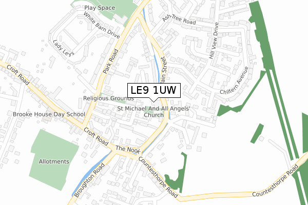 LE9 1UW map - large scale - OS Open Zoomstack (Ordnance Survey)