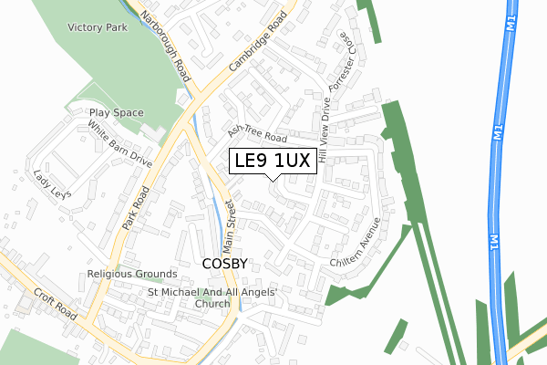 LE9 1UX map - large scale - OS Open Zoomstack (Ordnance Survey)