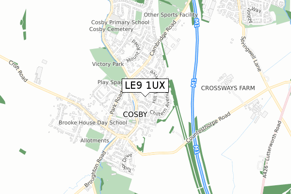 LE9 1UX map - small scale - OS Open Zoomstack (Ordnance Survey)