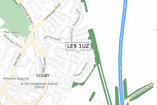 LE9 1UZ map - large scale - OS Open Zoomstack (Ordnance Survey)
