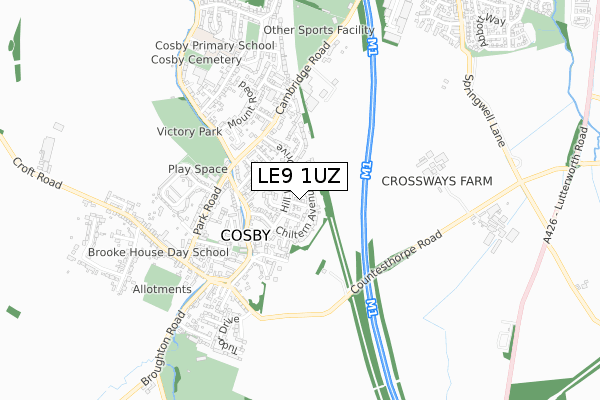 LE9 1UZ map - small scale - OS Open Zoomstack (Ordnance Survey)