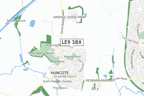 LE9 3BX map - small scale - OS Open Zoomstack (Ordnance Survey)