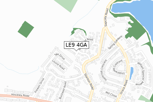 LE9 4GA map - large scale - OS Open Zoomstack (Ordnance Survey)