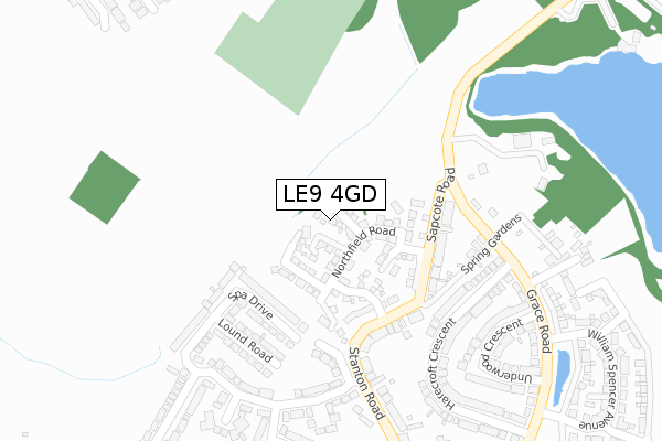 LE9 4GD map - large scale - OS Open Zoomstack (Ordnance Survey)