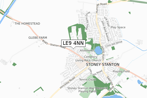 LE9 4NN map - small scale - OS Open Zoomstack (Ordnance Survey)