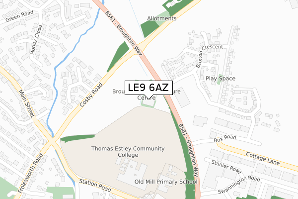 LE9 6AZ map - large scale - OS Open Zoomstack (Ordnance Survey)