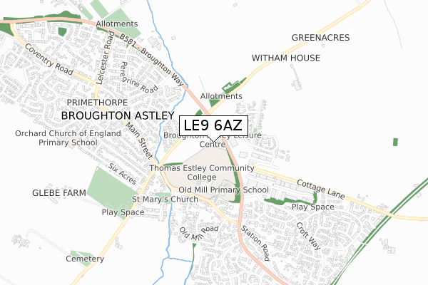 LE9 6AZ map - small scale - OS Open Zoomstack (Ordnance Survey)