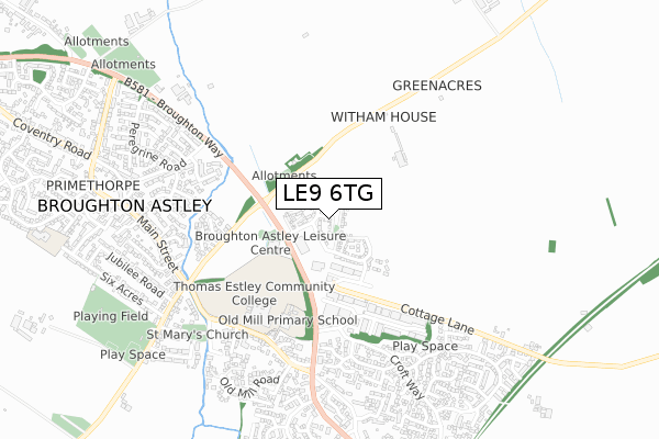 LE9 6TG map - small scale - OS Open Zoomstack (Ordnance Survey)