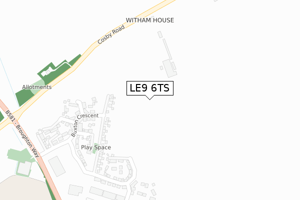 LE9 6TS map - large scale - OS Open Zoomstack (Ordnance Survey)