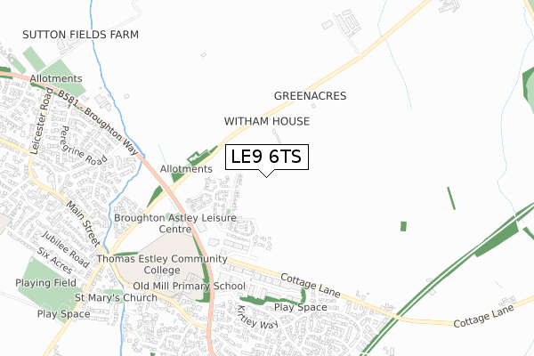 LE9 6TS map - small scale - OS Open Zoomstack (Ordnance Survey)