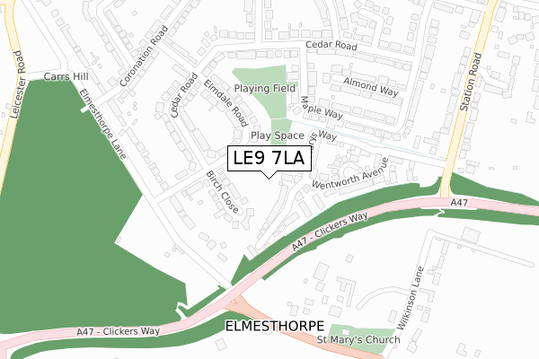 LE9 7LA map - large scale - OS Open Zoomstack (Ordnance Survey)