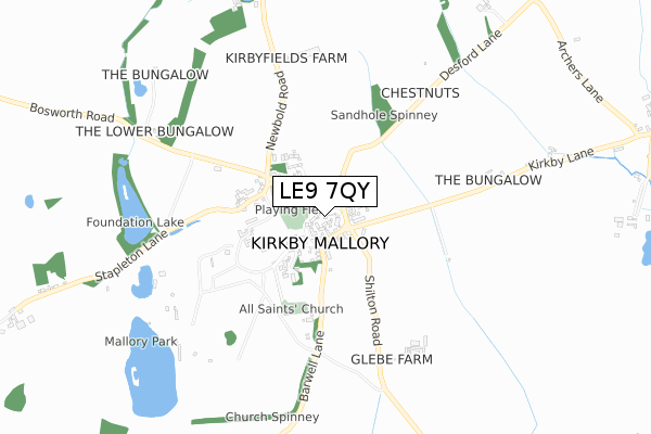 LE9 7QY map - small scale - OS Open Zoomstack (Ordnance Survey)