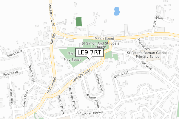LE9 7RT map - large scale - OS Open Zoomstack (Ordnance Survey)