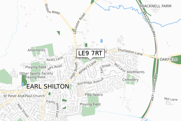 LE9 7RT map - small scale - OS Open Zoomstack (Ordnance Survey)