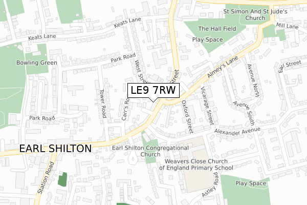 LE9 7RW map - large scale - OS Open Zoomstack (Ordnance Survey)