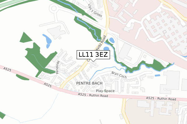 LL11 3EZ map - large scale - OS Open Zoomstack (Ordnance Survey)
