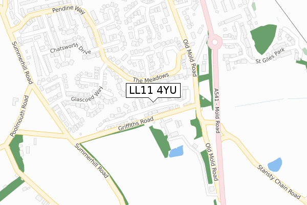 LL11 4YU map - large scale - OS Open Zoomstack (Ordnance Survey)