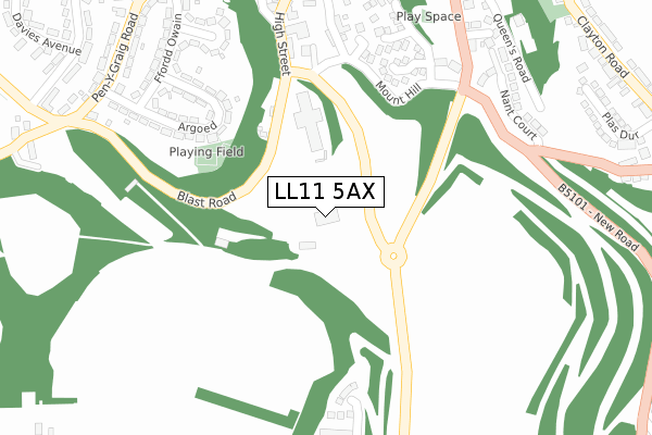 LL11 5AX map - large scale - OS Open Zoomstack (Ordnance Survey)