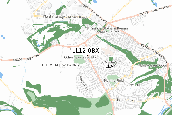 LL12 0BX map - small scale - OS Open Zoomstack (Ordnance Survey)