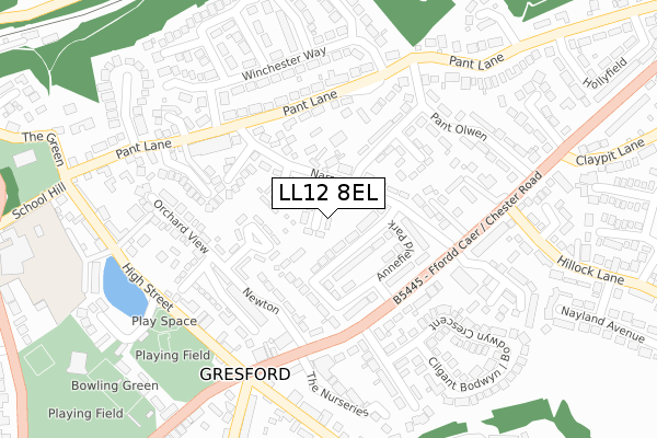 LL12 8EL map - large scale - OS Open Zoomstack (Ordnance Survey)
