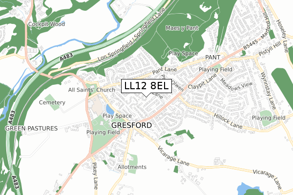 LL12 8EL map - small scale - OS Open Zoomstack (Ordnance Survey)
