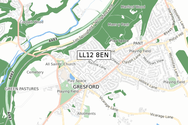 LL12 8EN map - small scale - OS Open Zoomstack (Ordnance Survey)