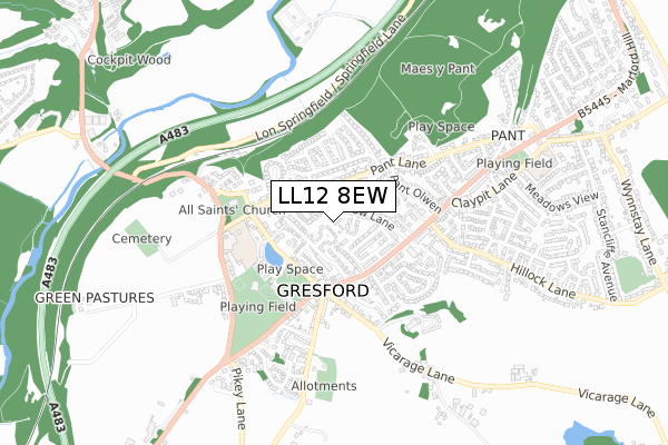 LL12 8EW map - small scale - OS Open Zoomstack (Ordnance Survey)