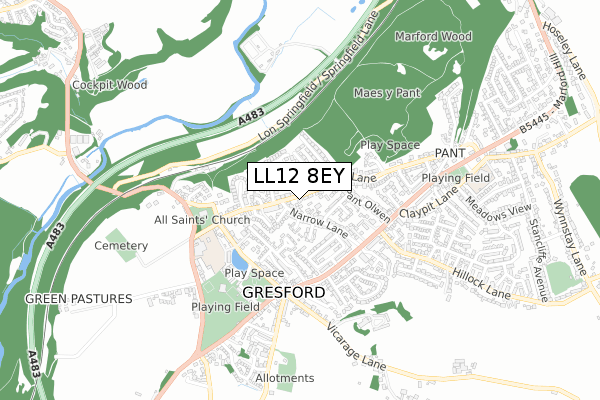 LL12 8EY map - small scale - OS Open Zoomstack (Ordnance Survey)