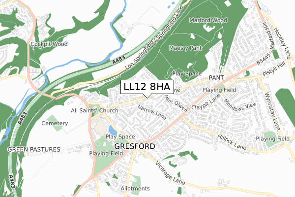 LL12 8HA map - small scale - OS Open Zoomstack (Ordnance Survey)