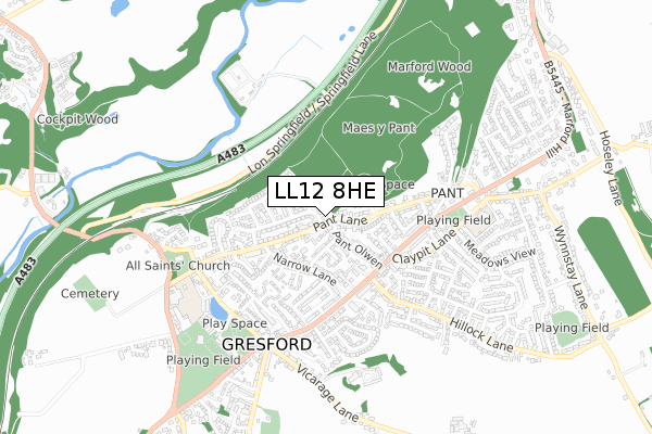 LL12 8HE map - small scale - OS Open Zoomstack (Ordnance Survey)