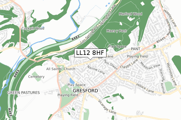 LL12 8HF map - small scale - OS Open Zoomstack (Ordnance Survey)