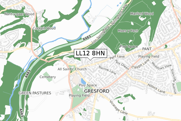 LL12 8HN map - small scale - OS Open Zoomstack (Ordnance Survey)