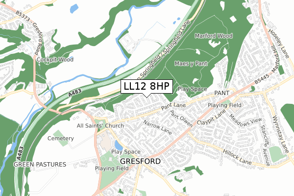 LL12 8HP map - small scale - OS Open Zoomstack (Ordnance Survey)