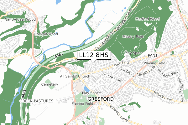 LL12 8HS map - small scale - OS Open Zoomstack (Ordnance Survey)