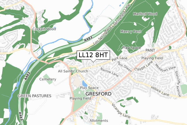 LL12 8HT map - small scale - OS Open Zoomstack (Ordnance Survey)