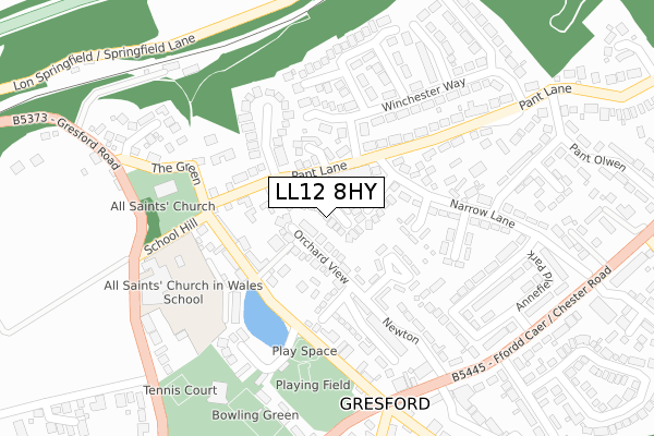 LL12 8HY map - large scale - OS Open Zoomstack (Ordnance Survey)