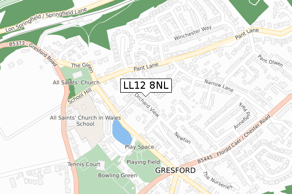 LL12 8NL map - large scale - OS Open Zoomstack (Ordnance Survey)