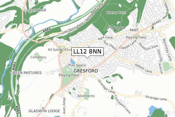 LL12 8NN map - small scale - OS Open Zoomstack (Ordnance Survey)