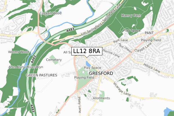 LL12 8RA map - small scale - OS Open Zoomstack (Ordnance Survey)