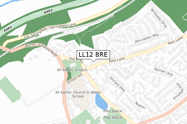 LL12 8RE map - large scale - OS Open Zoomstack (Ordnance Survey)