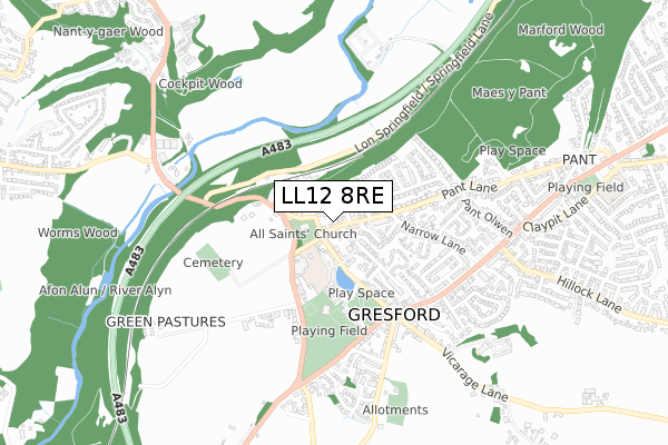 LL12 8RE map - small scale - OS Open Zoomstack (Ordnance Survey)