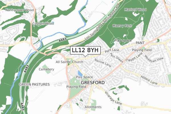 LL12 8YH map - small scale - OS Open Zoomstack (Ordnance Survey)