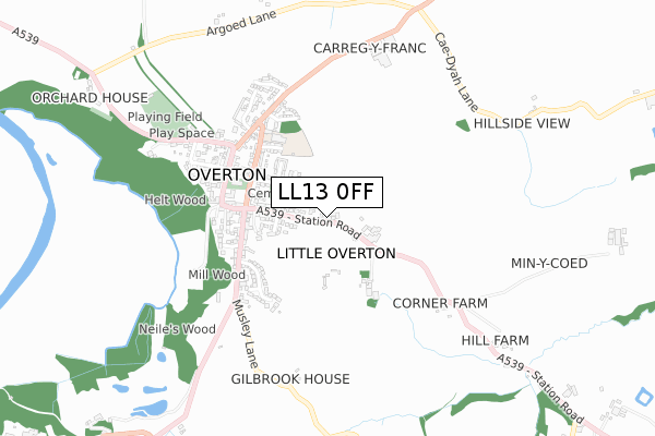LL13 0FF map - small scale - OS Open Zoomstack (Ordnance Survey)