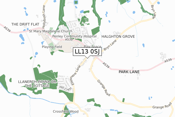 LL13 0SJ map - small scale - OS Open Zoomstack (Ordnance Survey)