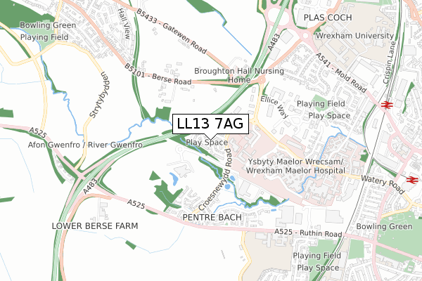 LL13 7AG map - small scale - OS Open Zoomstack (Ordnance Survey) LL13 7AG map - small scale - OS Open Zoomstack (Ordnance Survey)